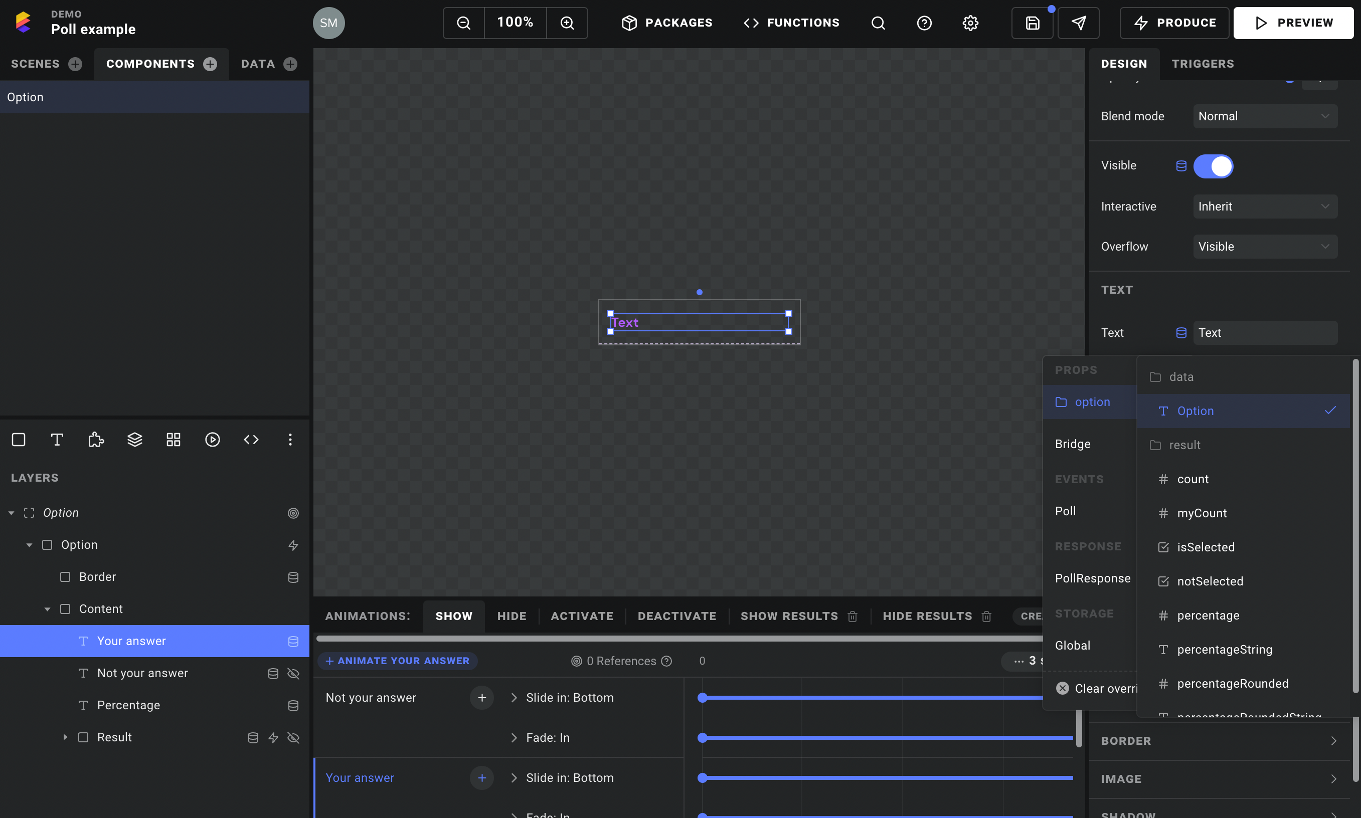 Binding the option label to our text layer