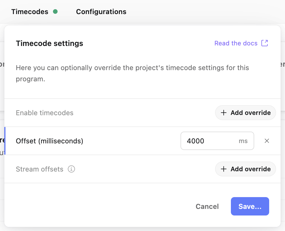 Program timecodes