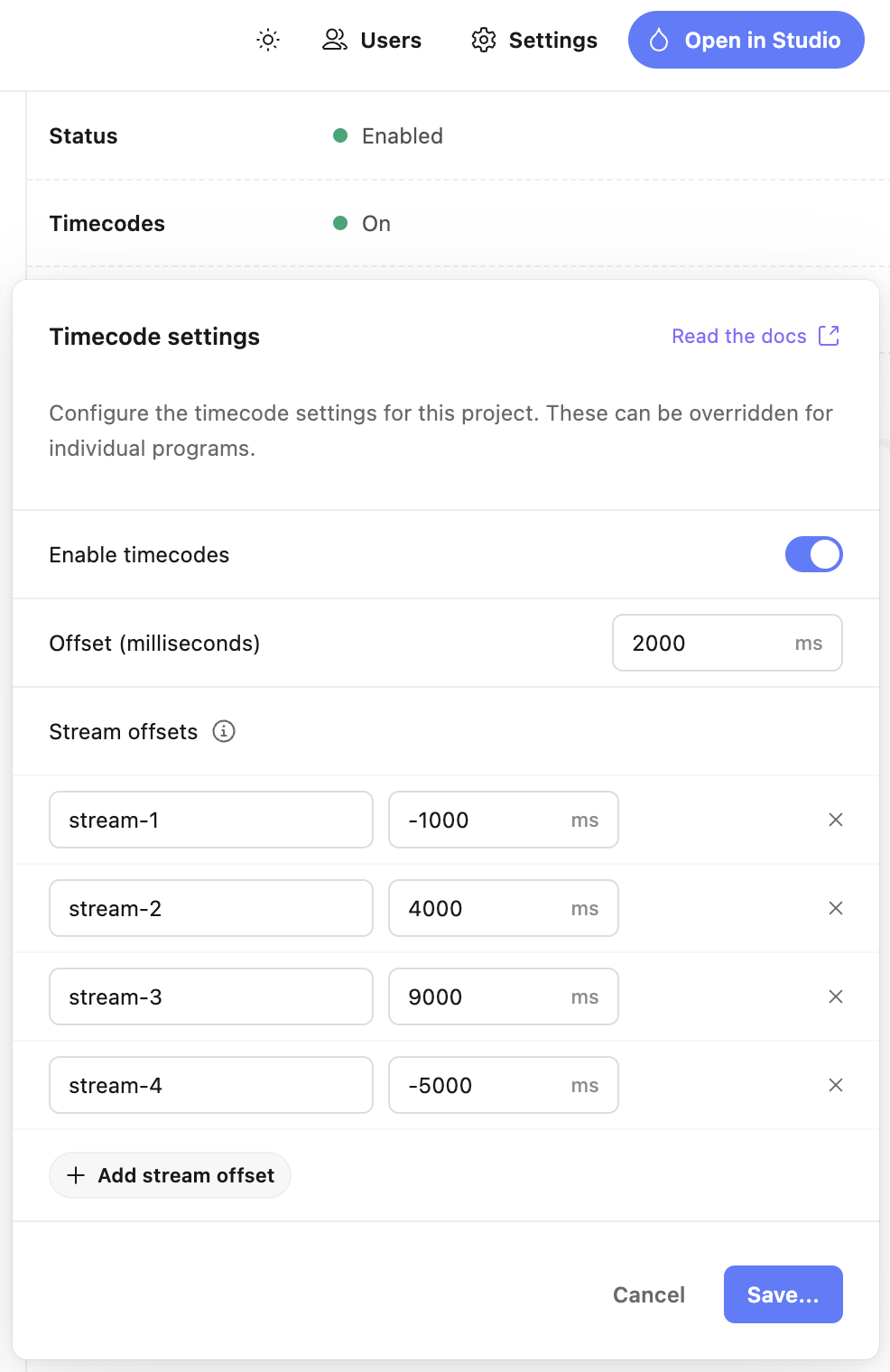 Project timecodes