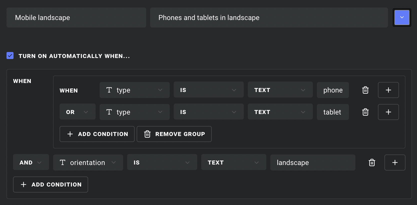 Example with condition groups